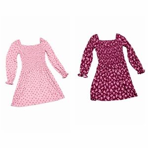 Girls' Long Sleeve Floral Smocked Dress - Pink & Burgundy